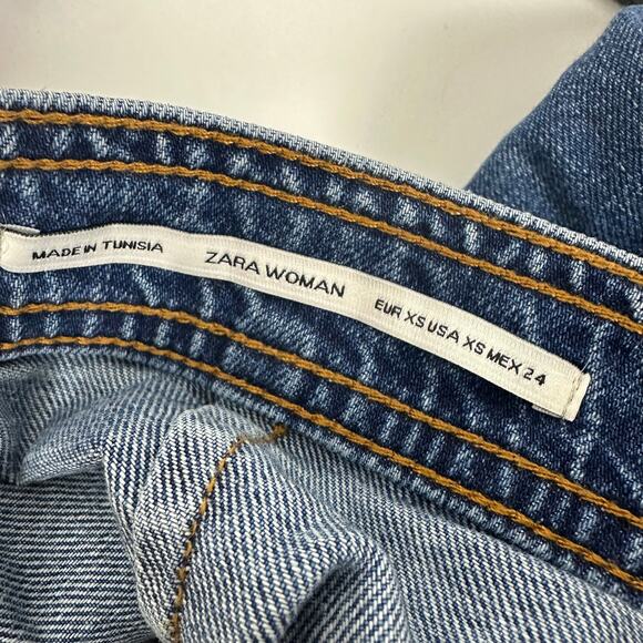 ZARA Woman Button-Up Pocket 100% Cotton Medium Wash Mini Denim Jean Skirt XS - Picture 3 of 6